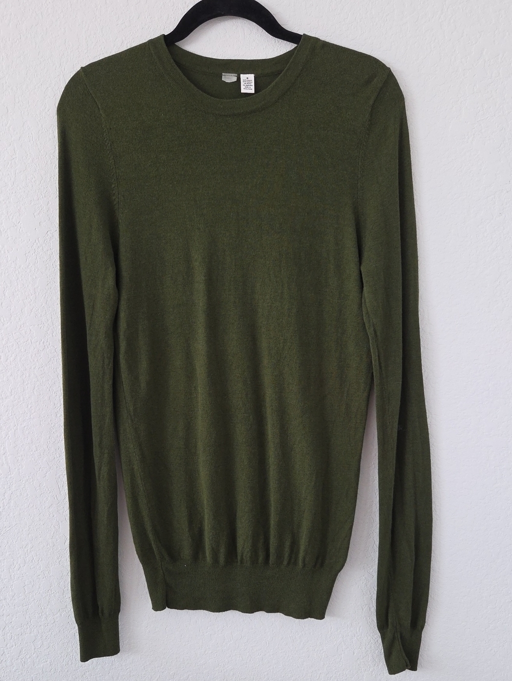 Olive Green Crewneck Sweater - Women's Lightweight Knit Top Tunic Layering Basic